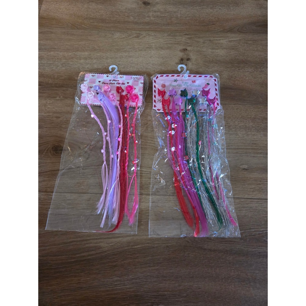 Capelli New York Girls 20pc Faux Hair Clip Pink Purple Tinsel Braid Extension